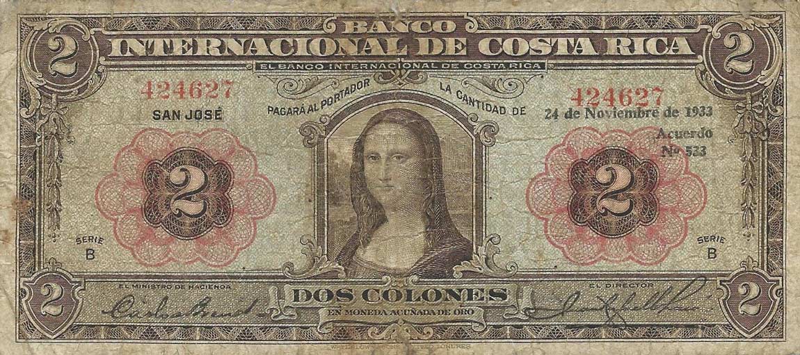 Front of Costa Rica p167a: 2 Colones from 1931