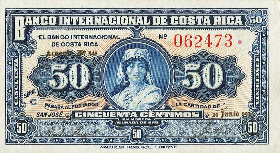 Front of Costa Rica p173a: 50 Centimos from 1935