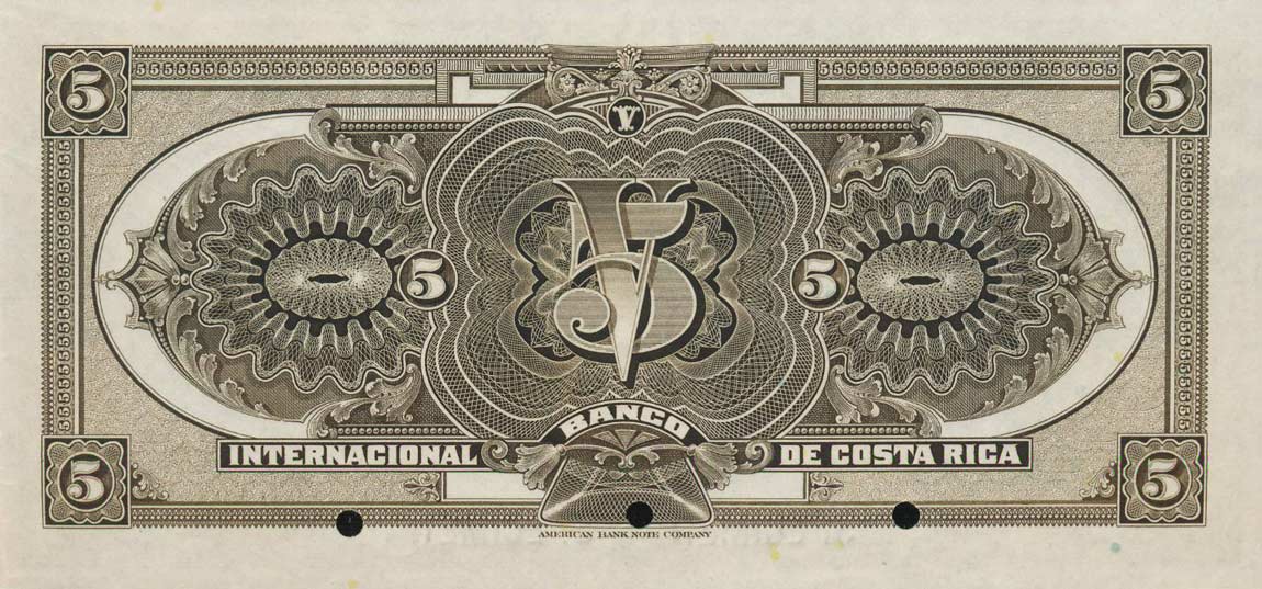 Back of Costa Rica p174s: 5 Colones from 1919