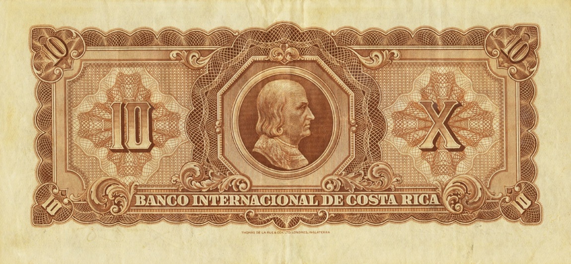 Back of Costa Rica p181a: 10 Colones from 1932