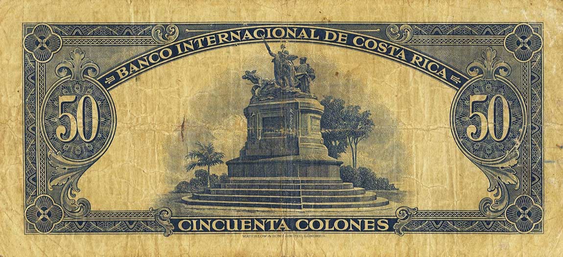 Back of Costa Rica p183a: 50 Colones from 1933