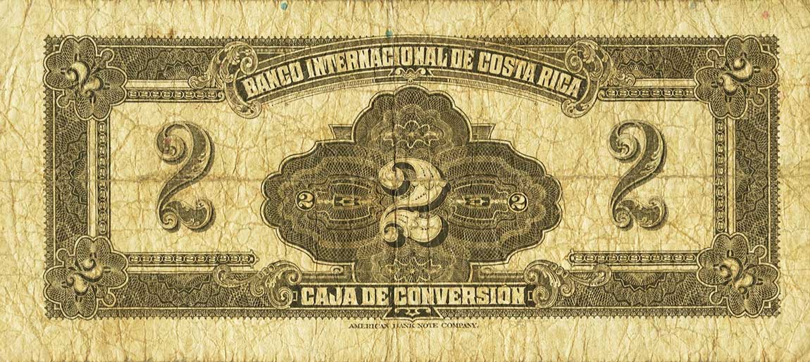 Back of Costa Rica p184a: 2 Colones from 1924