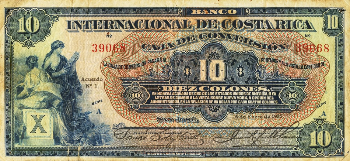 Front of Costa Rica p186a: 10 Colones from 1924