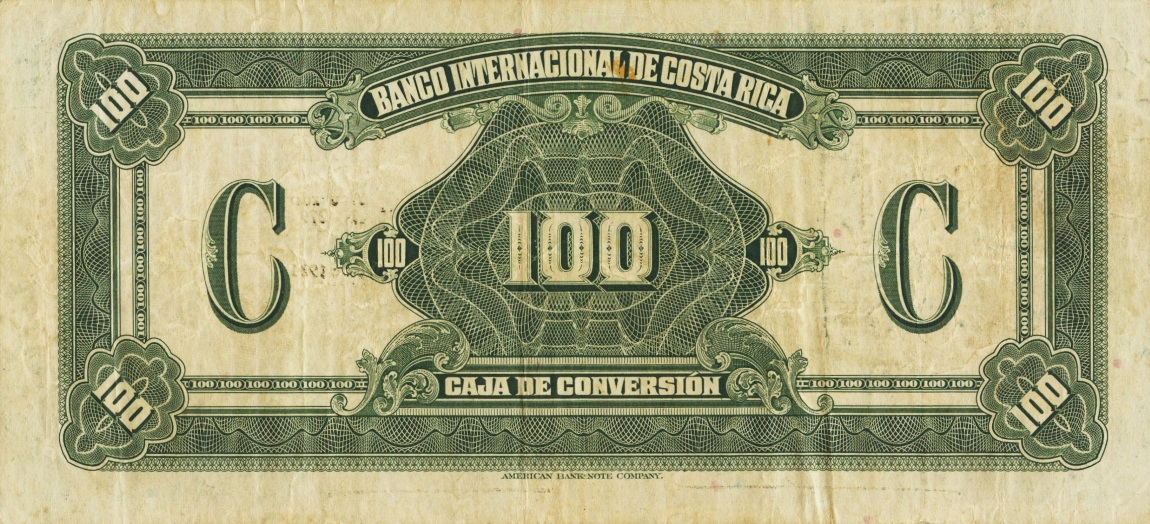 Back of Costa Rica p189a: 100 Colones from 1924