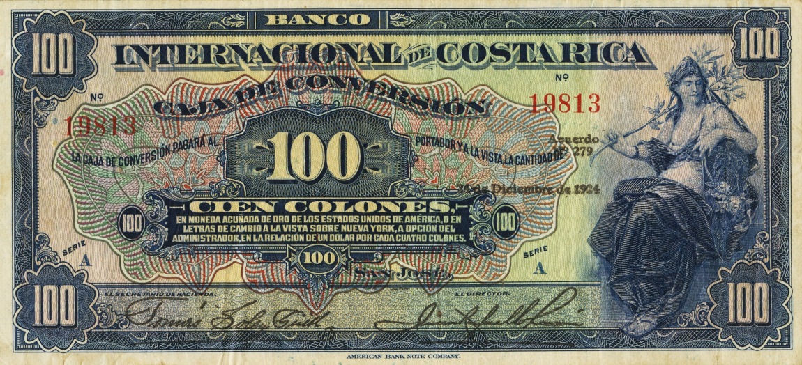 Front of Costa Rica p189a: 100 Colones from 1924