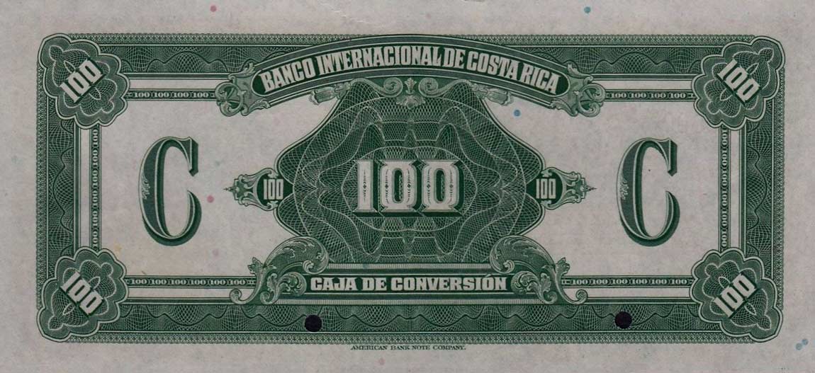 Back of Costa Rica p189s: 100 Colones from 1924