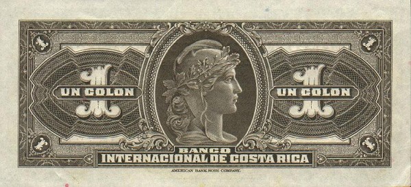 Back of Costa Rica p190: 1 Colon from 1943