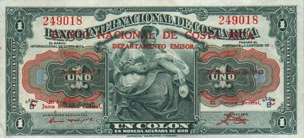 Front of Costa Rica p190: 1 Colon from 1943