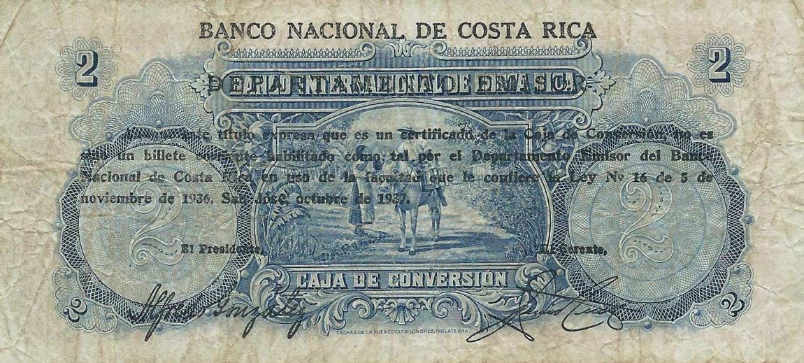 Back of Costa Rica p195a: 2 Colones from 1937