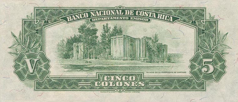 Back of Costa Rica p204: 5 Colones from 1939