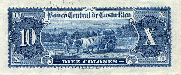 Back of Costa Rica p221c: 10 Colones from 1952