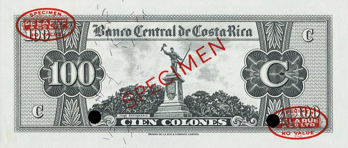 Back of Costa Rica p233s: 100 Colones from 1961