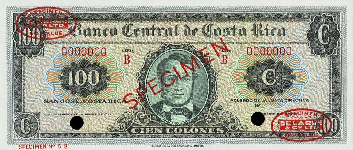 Front of Costa Rica p233s: 100 Colones from 1961