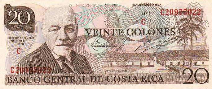 Front of Costa Rica p238c: 20 Colones from 1978