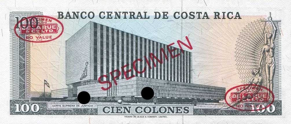 Back of Costa Rica p240s: 100 Colones from 1969