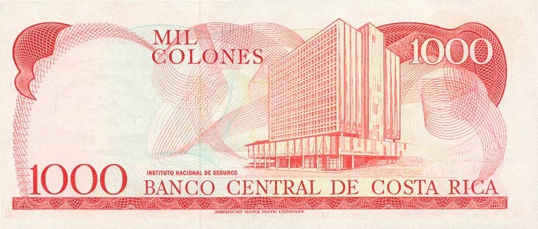 Back of Costa Rica p250a: 1000 Colones from 1975