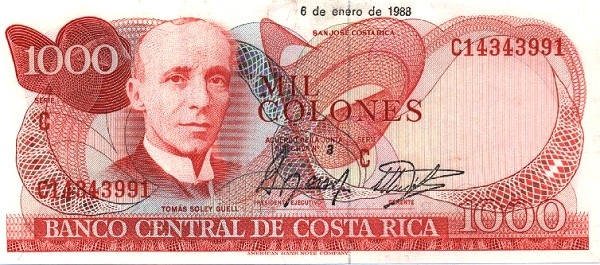 Front of Costa Rica p256a: 1000 Colones from 1986