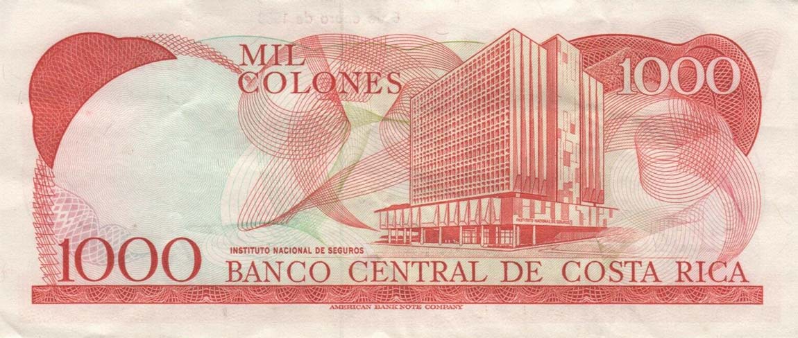 Back of Costa Rica p256d: 1000 Colones from 1988