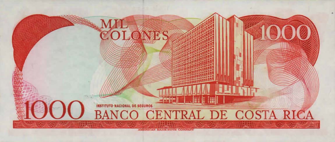 Back of Costa Rica p256e: 1000 Colones from 1989