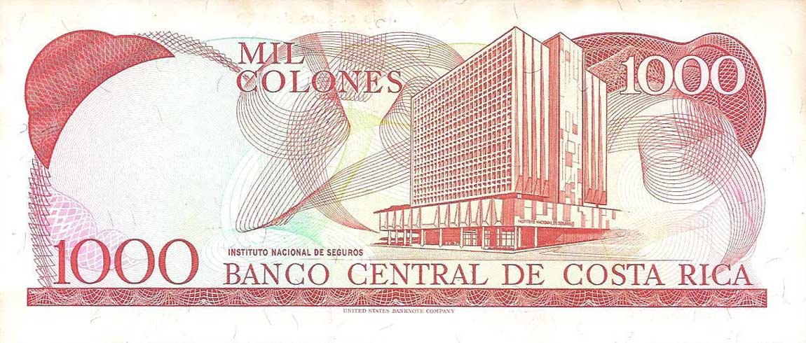 Back of Costa Rica p259a: 1000 Colones from 1990