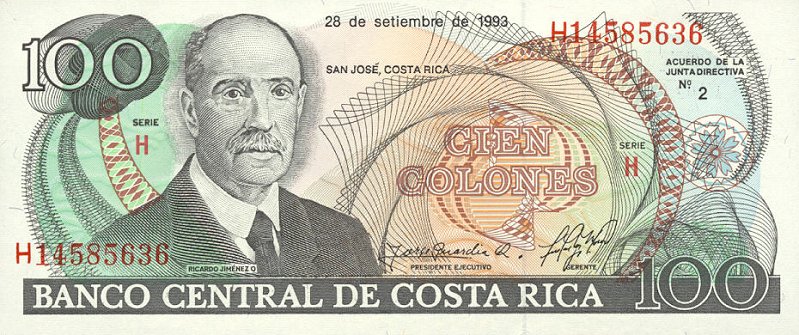 Front of Costa Rica p261a: 100 Colones from 1993