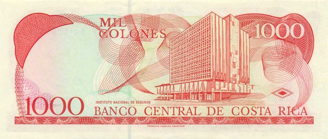 Back of Costa Rica p264b: 1000 Colones from 1998