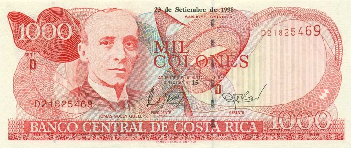 Front of Costa Rica p264b: 1000 Colones from 1998