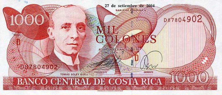 Front of Costa Rica p264e: 1000 Colones from 2004