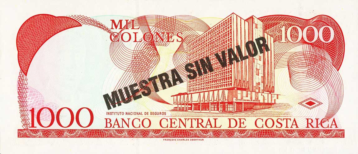 Back of Costa Rica p264s: 1000 Colones from 1997