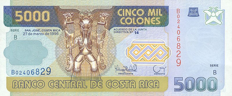 Front of Costa Rica p266a: 5000 Colones from 1996