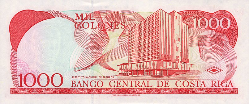 Back of Costa Rica p267A: 1000 Colones from 1999