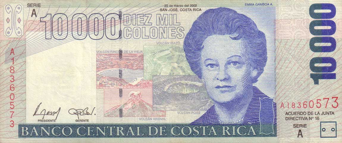 Front of Costa Rica p267b: 10000 Colones from 2002