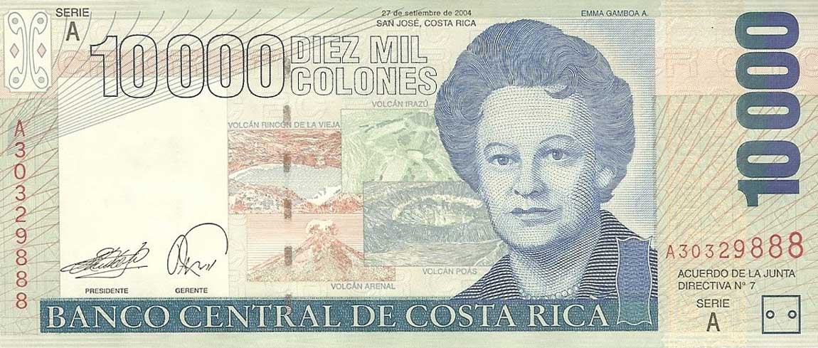 Front of Costa Rica p267c: 10000 Colones from 2004