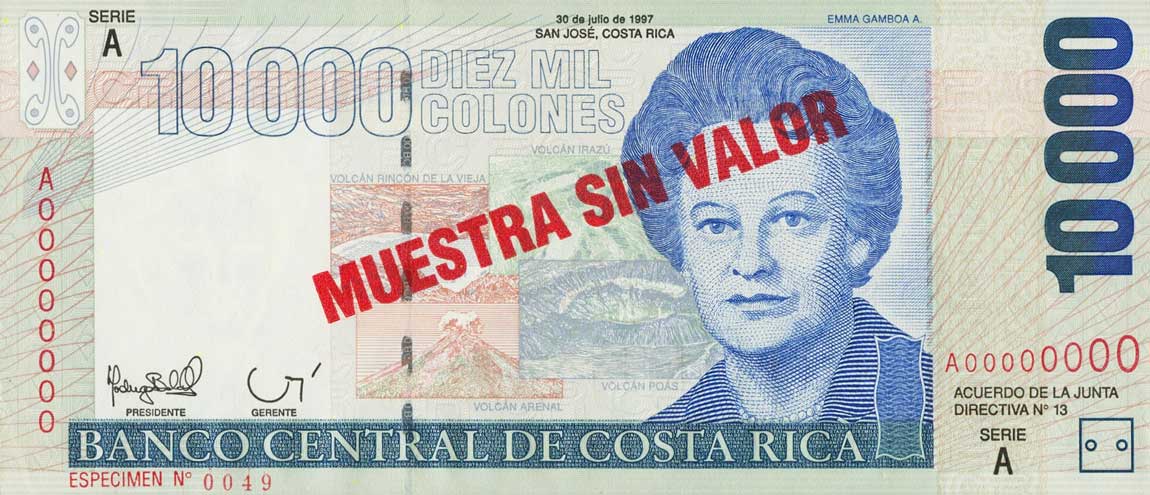 Front of Costa Rica p267s: 10000 Colones from 1997