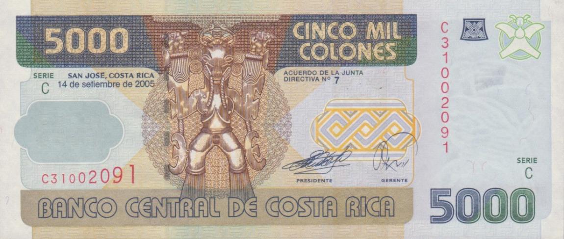 Front of Costa Rica p268Ab: 5000 Colones from 2005