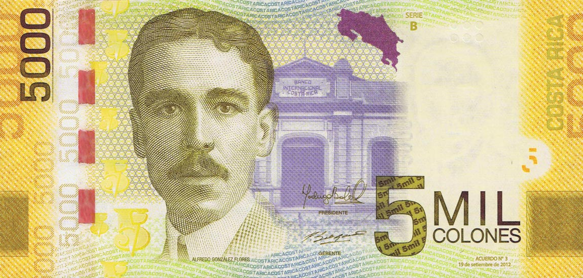 Front of Costa Rica p276b: 5000 Colones from 2012