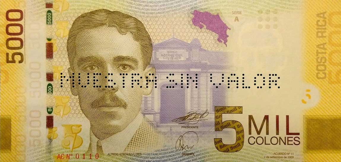 Front of Costa Rica p276s: 5000 Colones from 2009