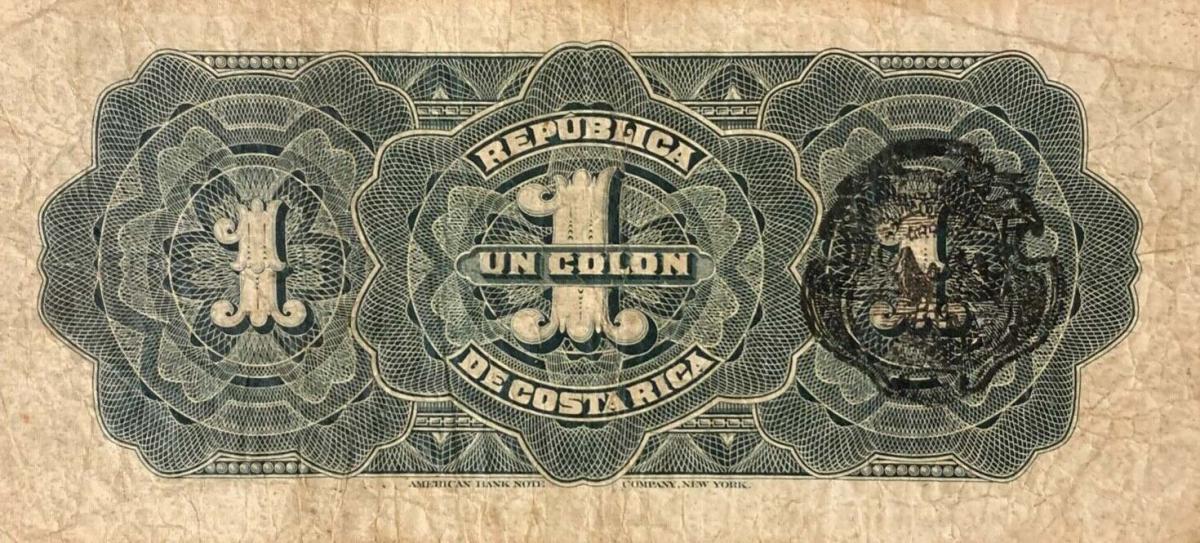 Back of Costa Rica p143a: 1 Colon from 1910