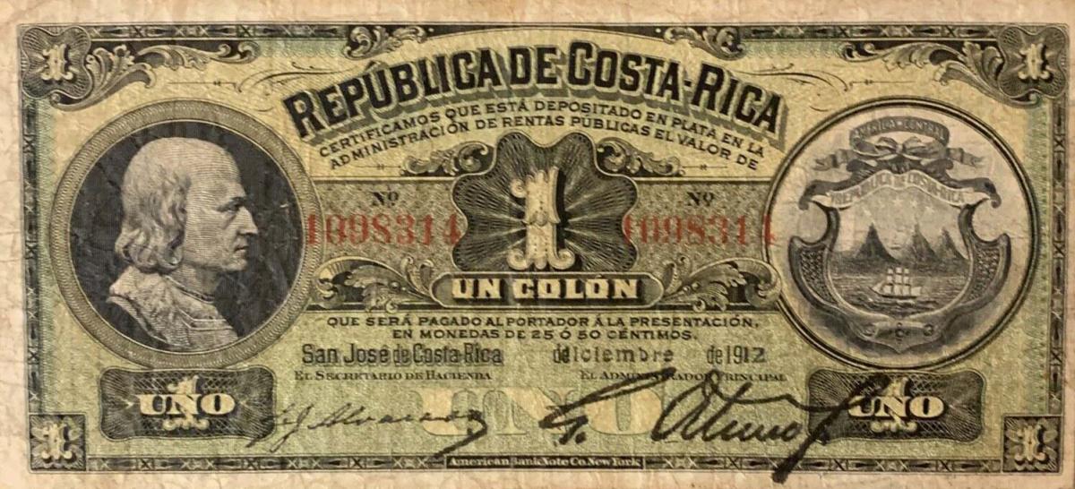 Front of Costa Rica p143a: 1 Colon from 1910