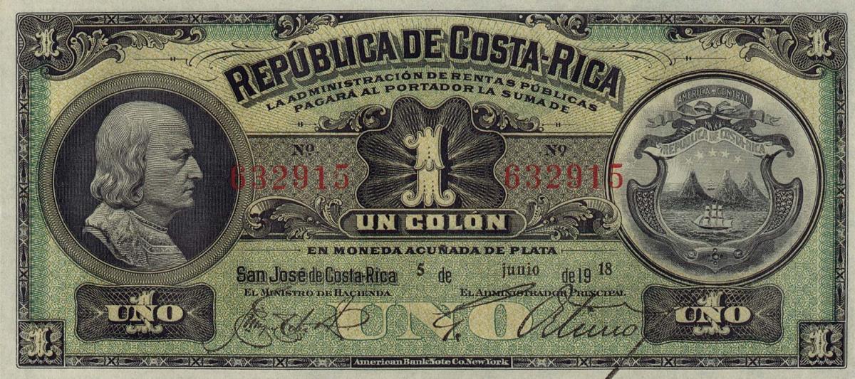 Front of Costa Rica p148a: 1 Colon from 1917
