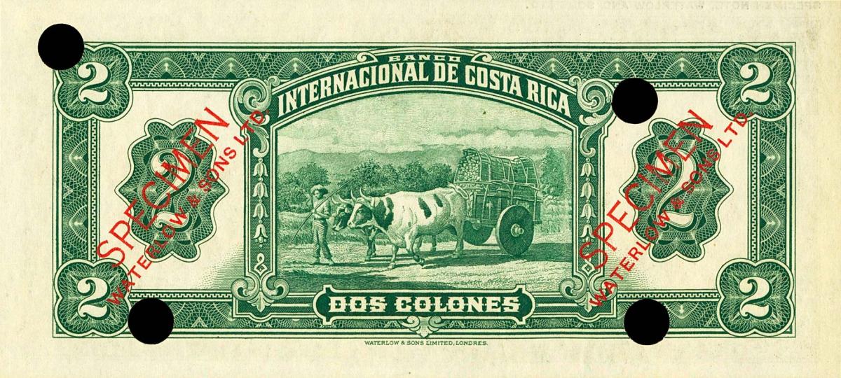 Back of Costa Rica p167ct: 2 Colones from 1931