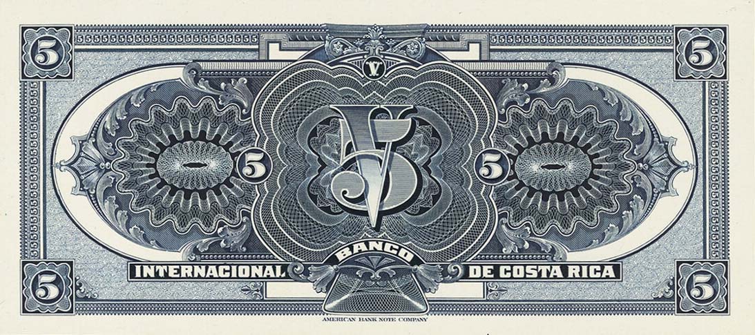 Back of Costa Rica p168p: 5 Colones from 1916