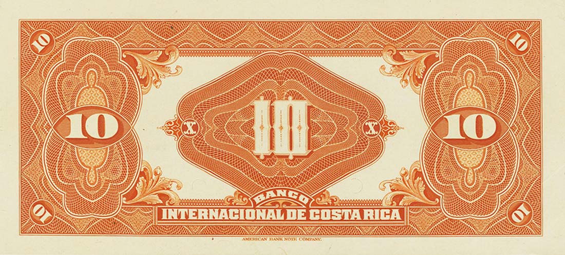 Back of Costa Rica p169p: 10 Colones from 1916