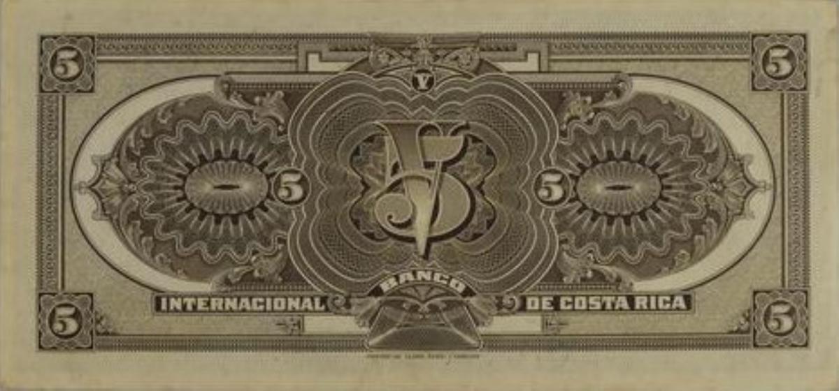 Back of Costa Rica p174a: 5 Colones from 1919