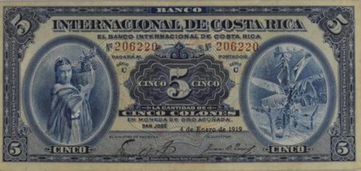 Front of Costa Rica p174a: 5 Colones from 1919