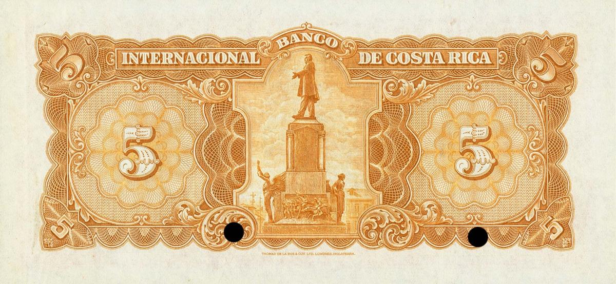 Back of Costa Rica p180s: 5 Colones from 1931