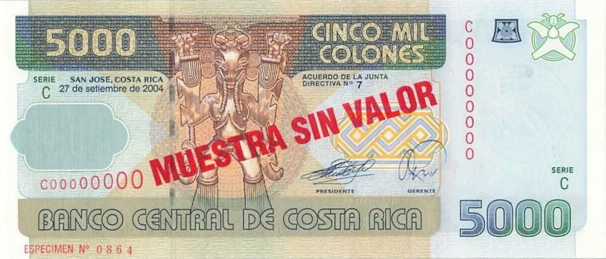 Front of Costa Rica p268s: 5000 Colones from 1999