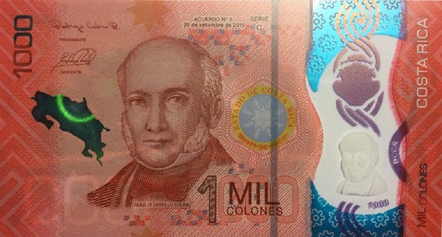 Front of Costa Rica p280: 1000 Colones from 2018