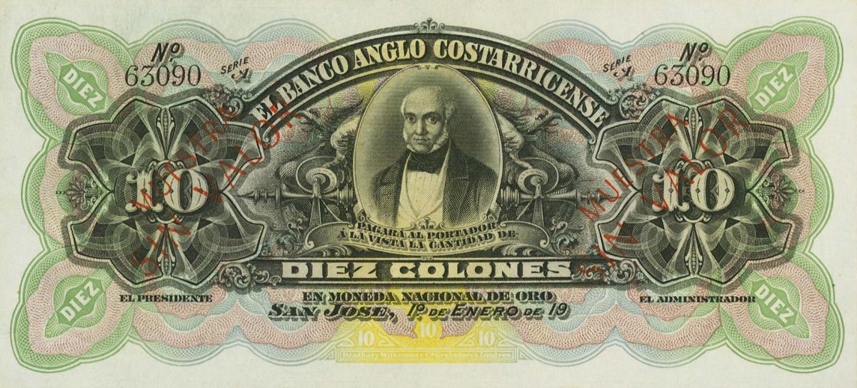 Front of Costa Rica pS123s3: 10 Colones from 1903