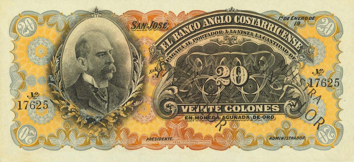 Front of Costa Rica pS124s2: 20 Colones from 1909